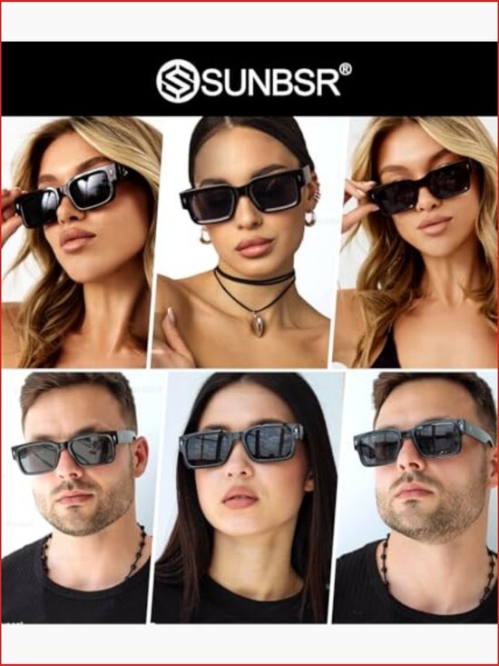 Classic Square Sunglasses Trendy Thick Frame Rectangle Chunky Black Shades main image 5
